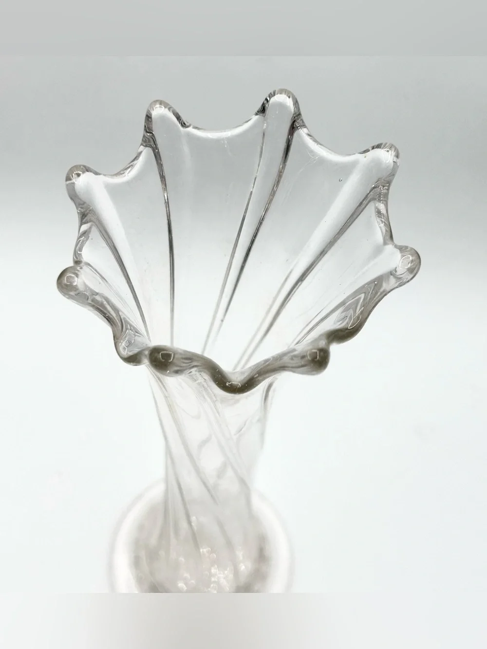 Vintage Antique MCM Swung Stretch Glass Clear Vase 12” Damage